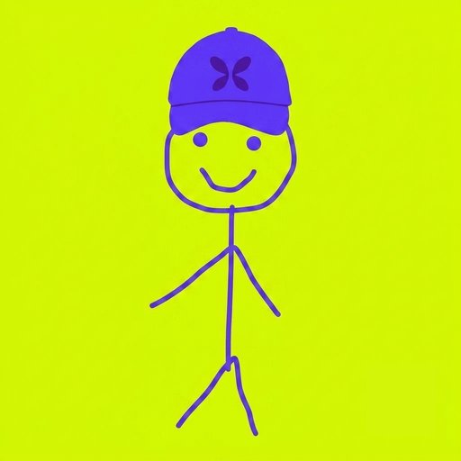 Ben, a stick figure in a purple cap, mid-walk